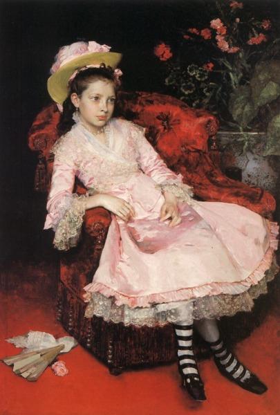 Portrait of a Young Girl in Pink Dress, c.1890 - Раймундо Мадрасо