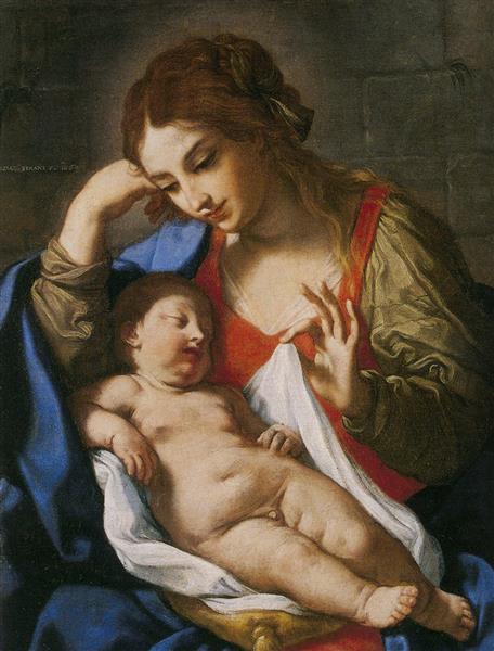 The Madonna Contemplating the Baby Jesus, 1664 - Элизабетта Сирани