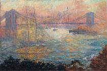 Shipping Around a Bridge at Sunset - Mary Lizzie Macomber