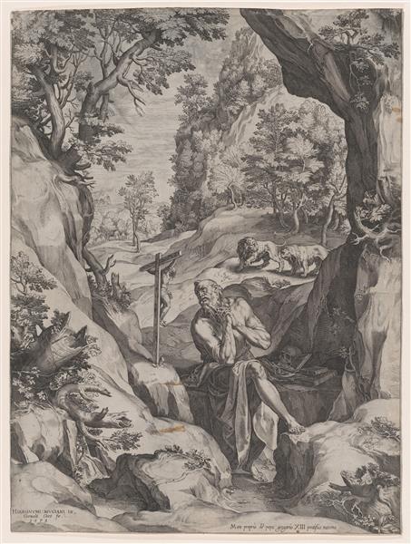 St Jerome Penitent in the Wilderness, 1573 - Корнеліс Корт