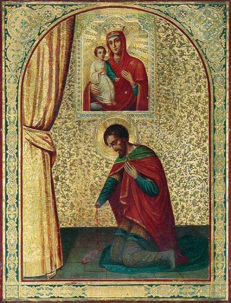 John Damascene with a severed hand praying to the Mother of God, c.1650 - c.1750 - Orthodox Icons