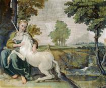 Virgin and Unicorn (A Virgin with a Unicorn) - Domenico Zampieri