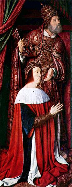 Peter II de Beaujeu of Bourbon with St. Peter -  left wing of the Bourbon Altarpiece, 1498 - Жан Хей