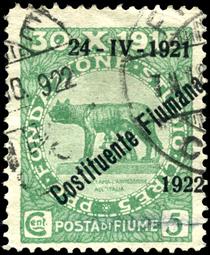 Fiume 5-centime overprint stamp - Leopoldo Metlicovitz