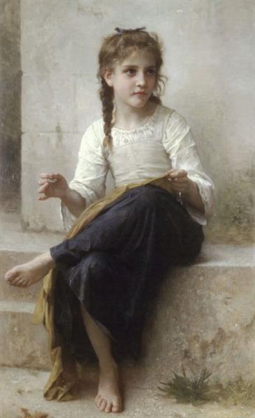 Young Girl Sewing - Вильям Адольф Бугро