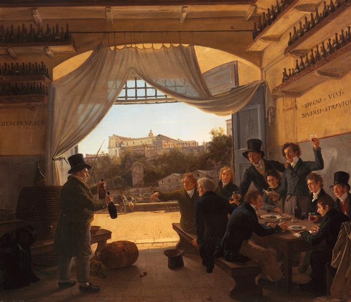 Crown Prince Ludwig in the Spanish Wine Tavern in Rome (29 February 1824), 1824 - Франц Людвиг Катель