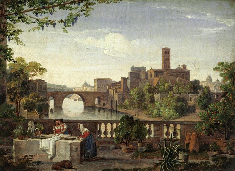 View of the Tiber Island in Rome, c.1813 - 1818 - Франц Людвиг Катель