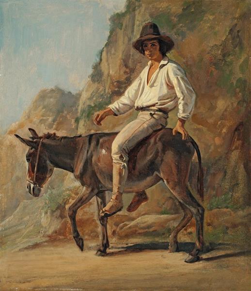Study of an Italian donkey rider with hat - Franz Ludwig Catel