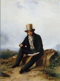 Portrait of the painter, Andre Jolivard, seated in a landscape - Pierre Duval Le Camus