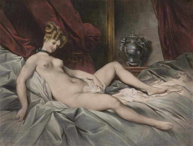 Lying nude with jug - Achille Devéria