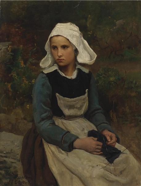 Young Brittany girl knitting, 1866 - Жюль Бретон