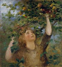 Girl picking apples - Anton Romako