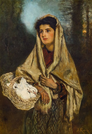 Girl with doves, c.1873 - 1876 - Anton Romako