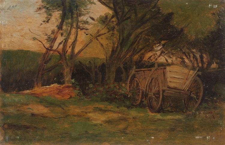 Farmer cart under trees - August von Pettenkofen