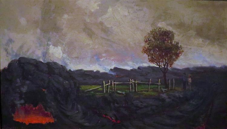 John Hall's Grass House after the Lava Came Upon It, 1881 - Charles Furneaux