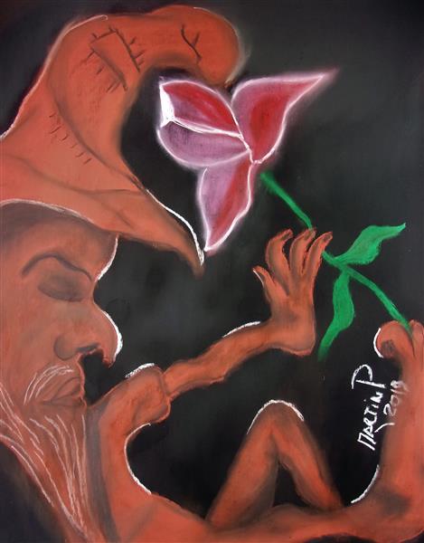 Gnomo que duerme debajo de un tulipán, 2019 - Ателье