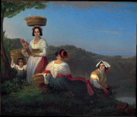 Italian women collecting meadow flowers in large baskets - Ernst Meyer
