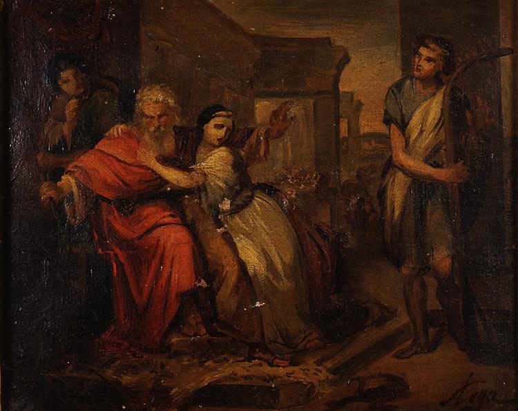 David calming Saul's fury with the harp (Preparatory sketch), 1852 - Сільвестро Лега