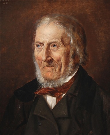 Portrait of an elderly gentleman wearing a black overcoat, white shirt and a necktie, 1851 - Карл Блох