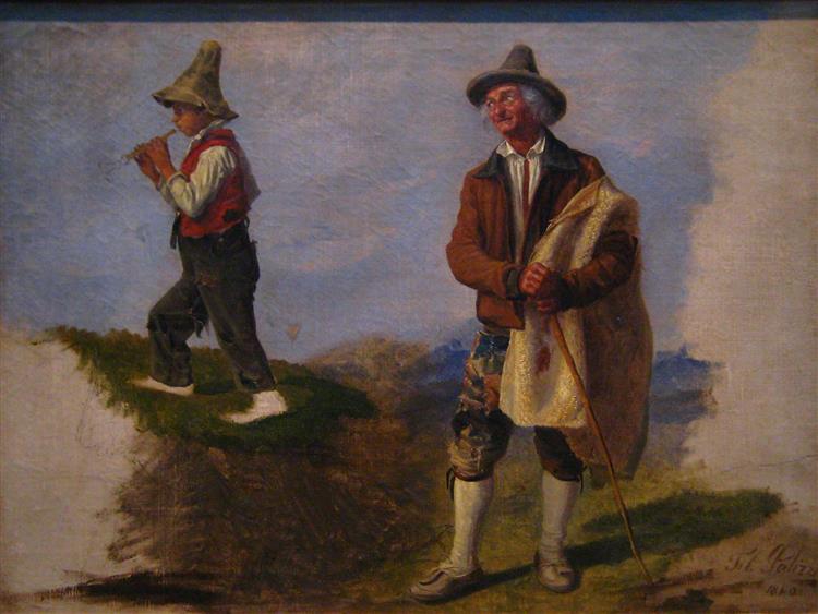 A stationary peasant and a young one playing the fife, 1840 - Філіппо Паліцці