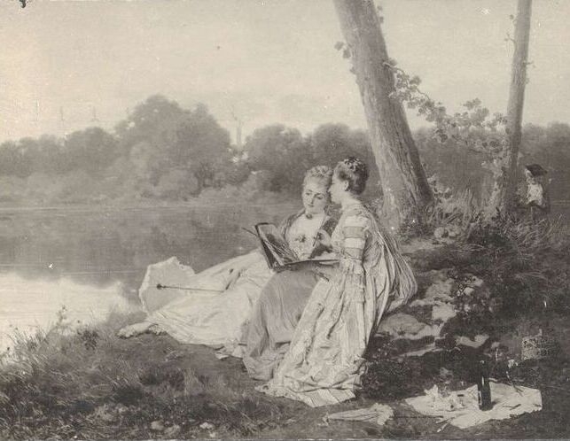 Landscape with female painters, c.1849 - Girolamo Induno