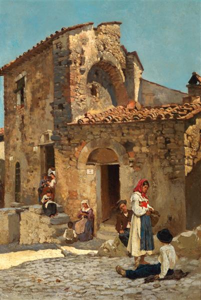 Italian Street Scene, 1873 - Микеле Каммарано