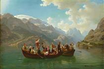 The Bridal Procession on the Hardangerfjord (made in cooperation with Hans Gude) - Adolph Tidemand
