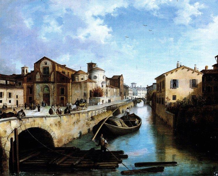 View of the canal and the church of San Marco in Milan, 1835 - Angelo Inganni