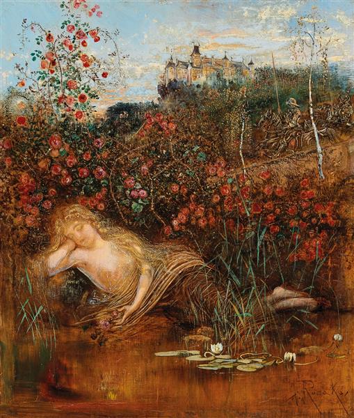 A Kamptal Nymph under a Rose Hedge - Anton Romako