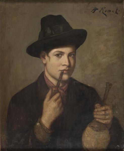 Boy with hat and pipe - Anton Romako