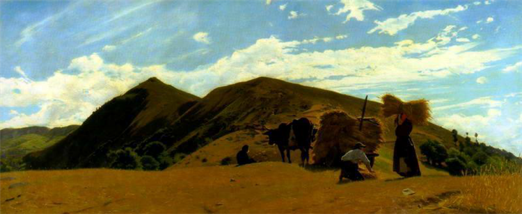 Grain harvesting on the Apennines, 1861 - Одоардо Боррани