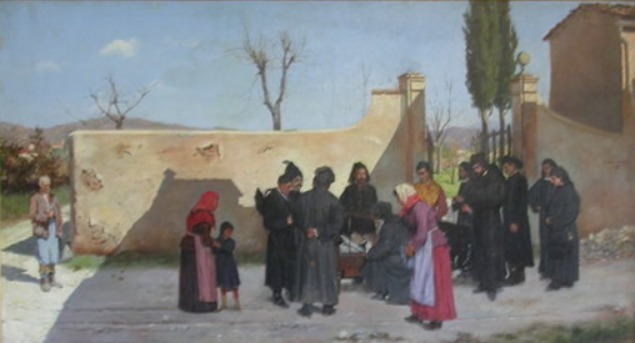 The transport of the sick to Villa Batelli with the hills of Fiesole in the background - Сільвестро Лега