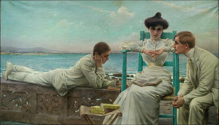 Reading by the sea, 1910 - Витторио Маттео Коркос