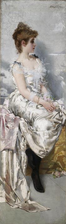 Young lady in white dress with flowers - Vittorio Matteo Corcos