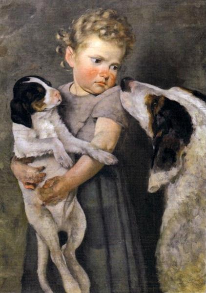 Girl With dogs - Achille Glisenti