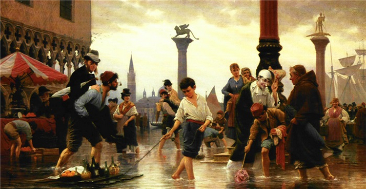 Aqua Alta (High water) during the carnival in Venice, 1889 - Wenzel Tornøe