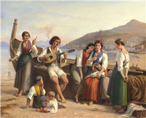 Young man from Naples playing and singing serenades for young women - Вильгельм Марстранд