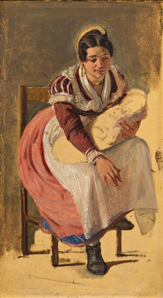 'Roman Woman with a Child (study for 'The St. Anthony Feast Day in Rome'), c.1838 - Вільгельм Марстранд