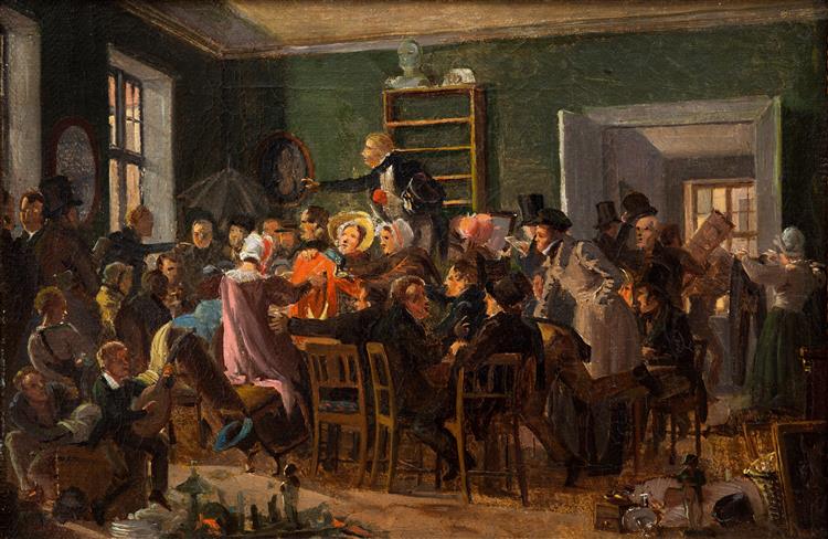 Study for 'An auction scene', 1835 - Wilhelm Marstrand