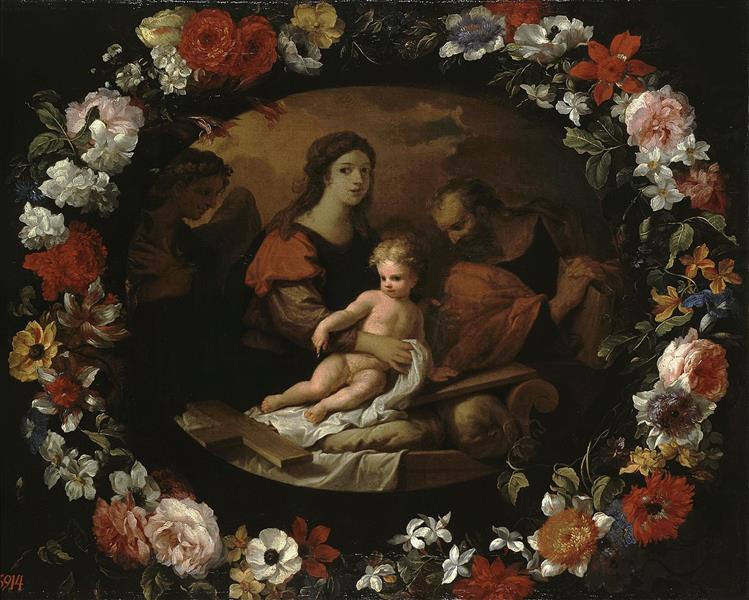 Holy Family in a wreath of flowers - Erasmus Quellinus the Younger