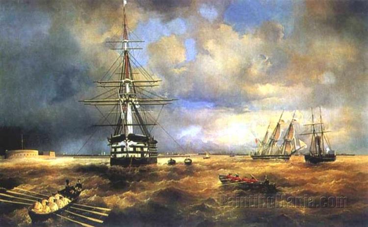 As Estradas em Kronstadt, 1840 - Ivan Konstantinovich Aivazovskii