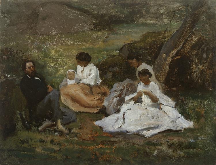 Family reunion in Bourron-Marlotte (Théodore de Banville in the forest of Fontainebleau), 1857 - Жюль Бретон