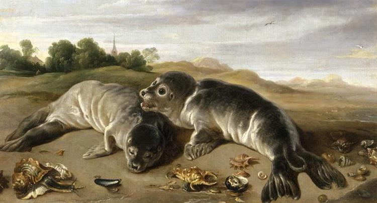 Two young seals on a beach - Paul de Vos