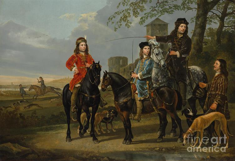 Equestrian Portrait of Cornelis and Michiel Pompe van Meerdervoort with their Tutor and Coachman - Albert Jacob Cuyp