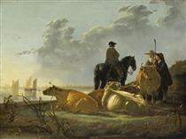Peasants and Cattle by the River Merwede - Aelbert Cuyp