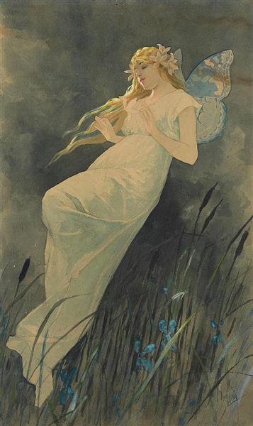 Fairy With Iris Bleeding - Alfons Mucha