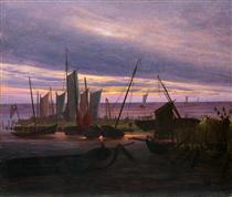Boats in the Harbour at Evening - Caspar David Friedrich