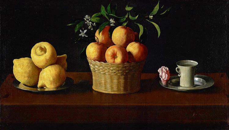 Nature morte aux citrons et oranges avec une rose, 1633 - Francisco de Zurbarán