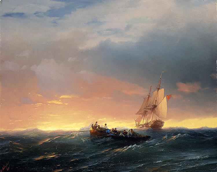 Vessels in a Swell at Sunset - Iwan Konstantinowitsch Aiwasowski