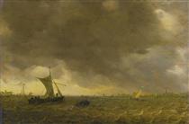 An Estuary Scene With The Onset Of A Squall And Weyschuits - Jan van Goyen